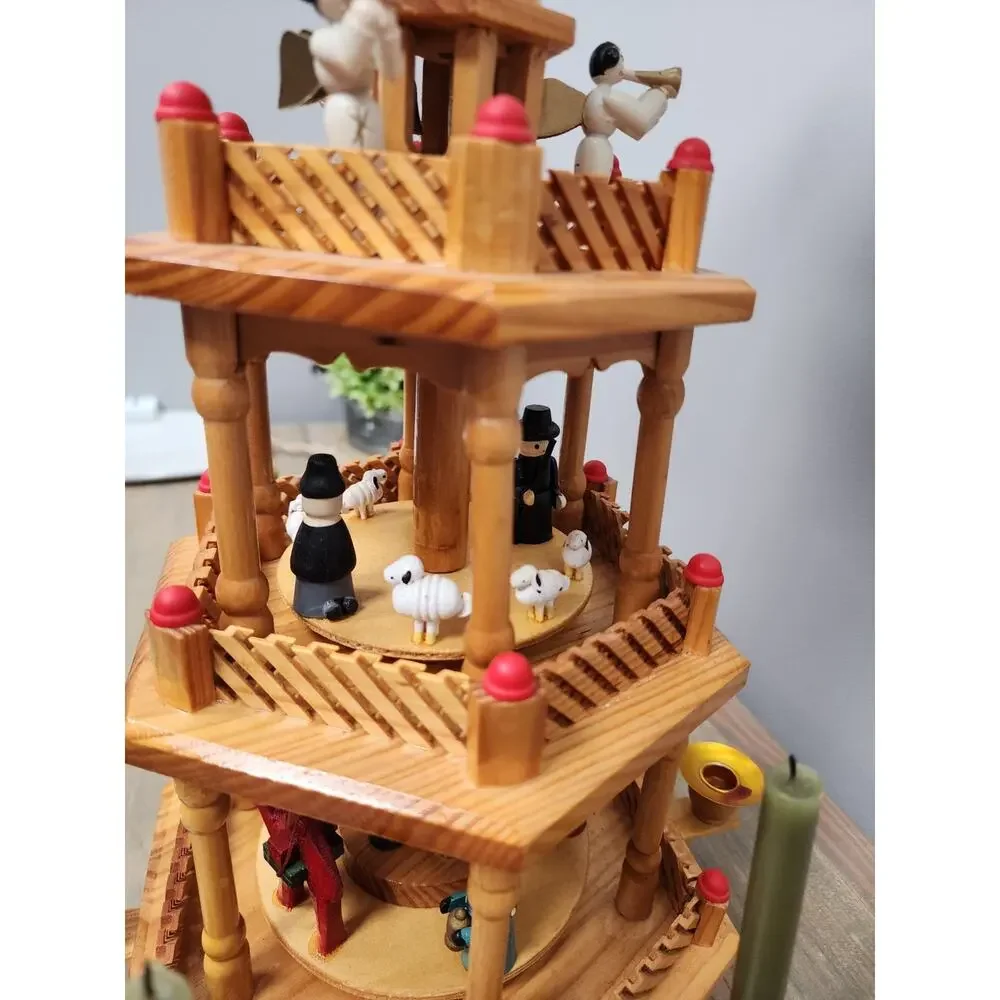 VTG Lillian Vernon 3-Tier Wooden Christmas Windmill Carousel Nativity Pyramid